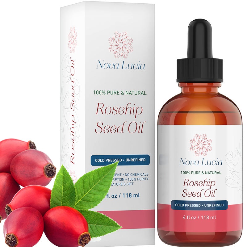 Nova Lucia Rosehip Oil Organic Cold Pressed Moisturizer For Face Hair Skin Nails Sunspot & Stretch Mark Minimizer Helps Reduce Scar Rose Hip Facial Serum Face & Hair Serum 4 oz - Image 1