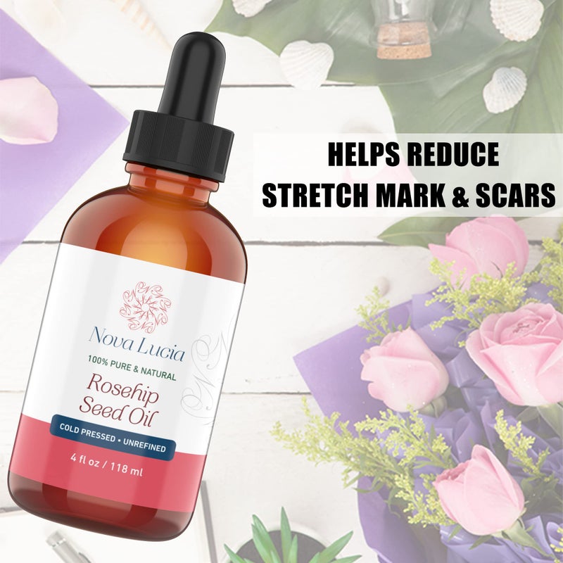 Nova Lucia Rosehip Oil Organic Cold Pressed Moisturizer For Face Hair Skin Nails Sunspot & Stretch Mark Minimizer Helps Reduce Scar Rose Hip Facial Serum Face & Hair Serum 4 oz - Image 5