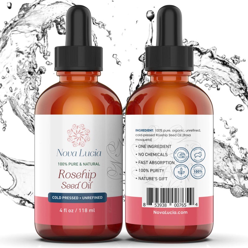Nova Lucia Rosehip Oil Organic Cold Pressed Moisturizer For Face Hair Skin Nails Sunspot & Stretch Mark Minimizer Helps Reduce Scar Rose Hip Facial Serum Face & Hair Serum 4 oz - Image 4