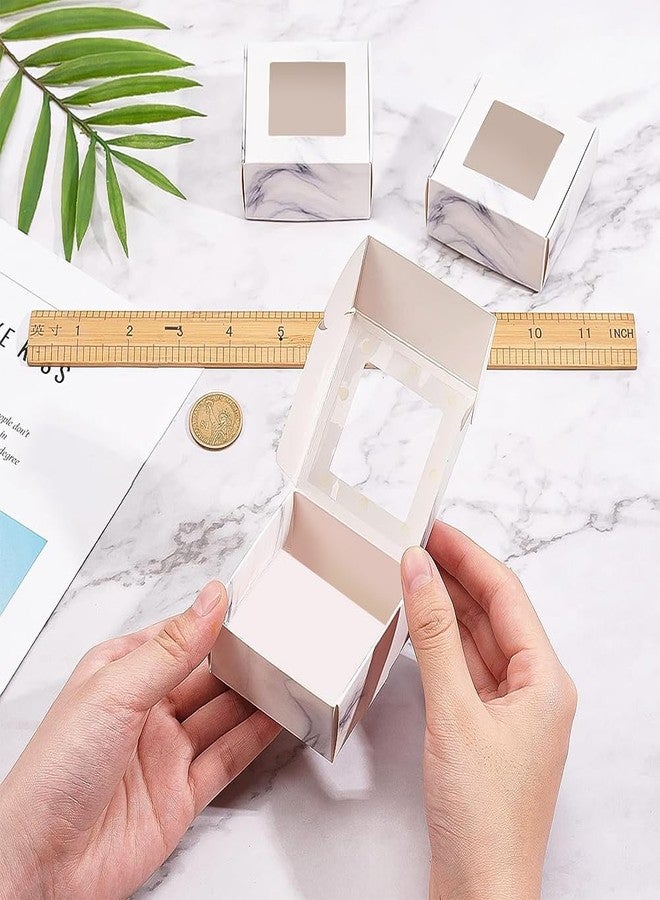 BENECREAT 30 Pack of Marble Cookie Boxes 6.5 x 6.5 x 3 cm with Window White Bakery Treat Boxes for Sweets, Small Objects - Image 3