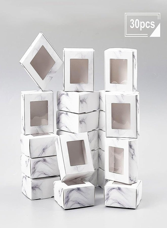 BENECREAT 30 Pack of Marble Cookie Boxes 6.5 x 6.5 x 3 cm with Window White Bakery Treat Boxes for Sweets, Small Objects - Image 5