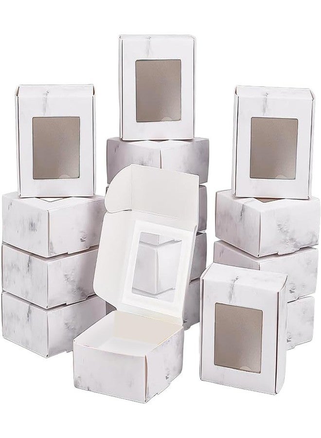 BENECREAT 30 Pack of Marble Cookie Boxes 6.5 x 6.5 x 3 cm with Window White Bakery Treat Boxes for Sweets, Small Objects - Image 1