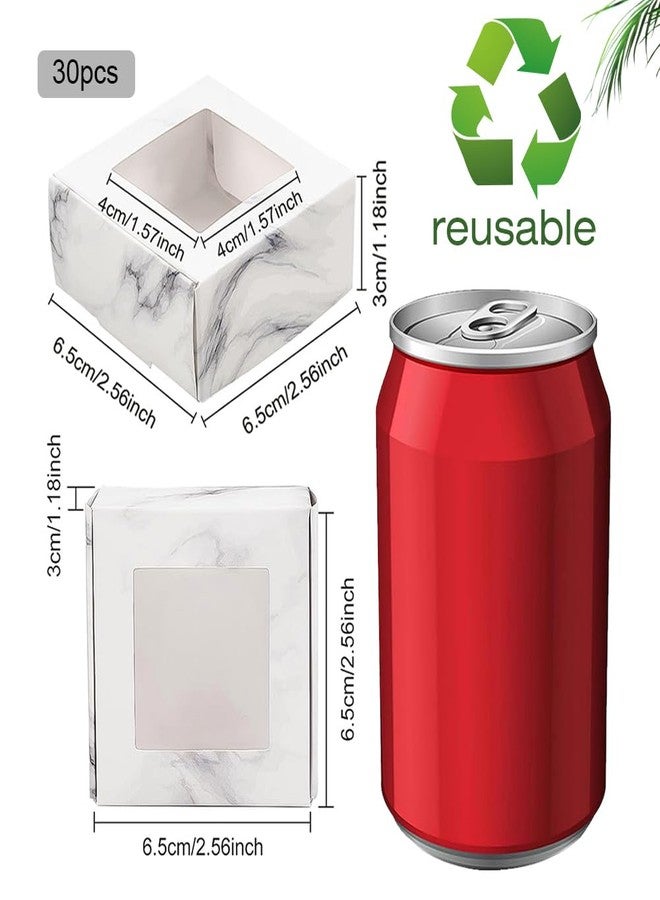 BENECREAT 30 Pack of Marble Cookie Boxes 6.5 x 6.5 x 3 cm with Window White Bakery Treat Boxes for Sweets, Small Objects - Image 2