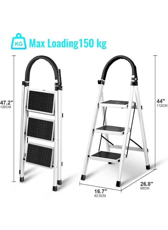 UREVO Foldable Ladder 3 Steps, Home Ladder Folding Step Stool with Wide Anti-Slip Pedal - Image 3