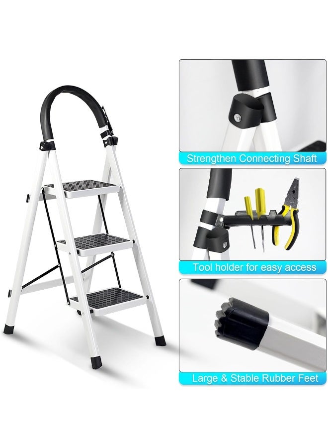 UREVO Foldable Ladder 3 Steps, Home Ladder Folding Step Stool with Wide Anti-Slip Pedal - Image 2