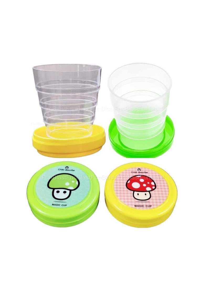 Kids Drinkware - Portable foldable plastic cups, set of 2 pieces, bright multicolor designs with random decoration, safe lightweight structure, travel friendly 20g each - Image 1