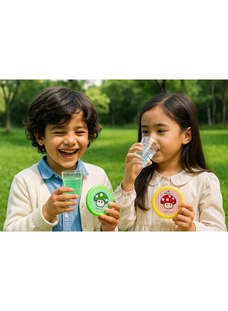 Kids Drinkware - Portable foldable plastic cups, set of 2 pieces, bright multicolor designs with random decoration, safe lightweight structure, travel friendly 20g each - Image 3