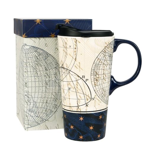 Topadorn Ceramic Travel Mug and Coffee Cup 17 oz. with Handle and Color Box,Starstruck - Image 1