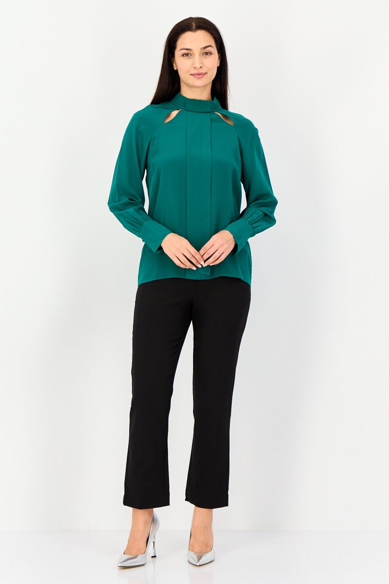 SELECTED Women Mock Neck Long Sleeves Plain Blouse, Green - Image 4