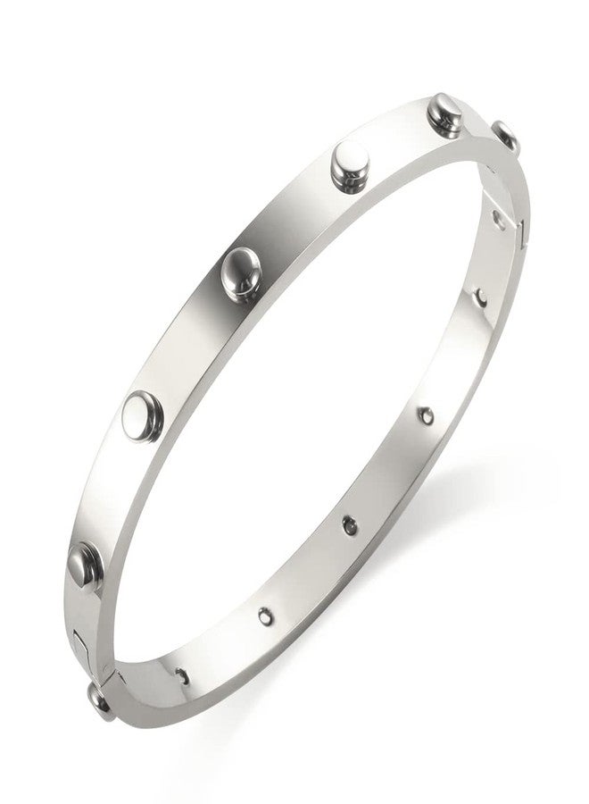 JINHUI Christmas Jewelry Gift for Her, Stainless Steel Silver Love Bangle Bracelet, Dainty Friendship Bangle Bracele for Women (Size 6.5") - Image 1