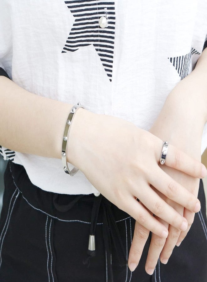 JINHUI Christmas Jewelry Gift for Her, Stainless Steel Silver Love Bangle Bracelet, Dainty Friendship Bangle Bracele for Women (Size 6.5") - Image 2