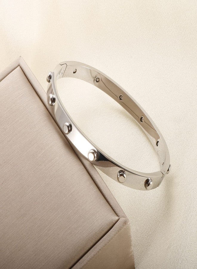 JINHUI Christmas Jewelry Gift for Her, Stainless Steel Silver Love Bangle Bracelet, Dainty Friendship Bangle Bracele for Women (Size 6.5") - Image 4