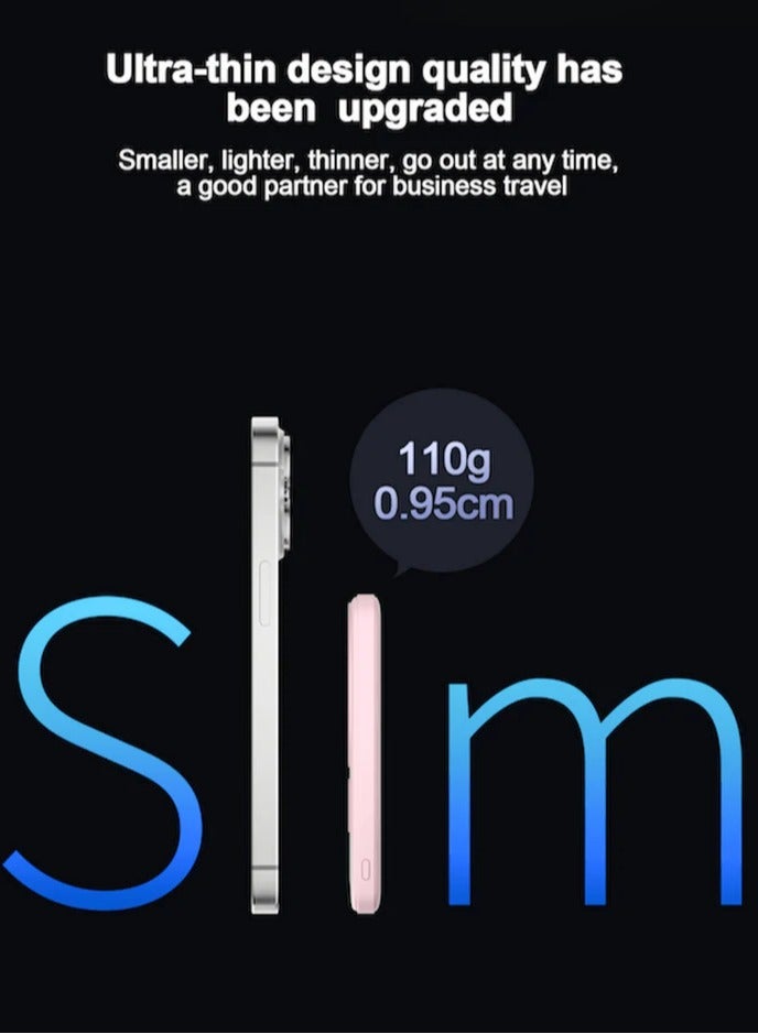 Airbot 5000mAh MagSafe Wireless power bank,for  smartphones that support wireless charging, net weight is only about 110g，strong magnetic adsorption，Lightweight and Magnetic, portable power bank for travel, supports 20W fast charging for wired charging（pink） - Image 3