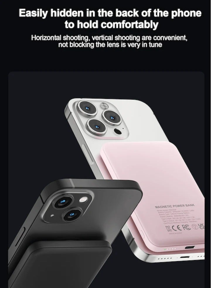 Airbot 5000mAh MagSafe Wireless power bank,for  smartphones that support wireless charging, net weight is only about 110g，strong magnetic adsorption，Lightweight and Magnetic, portable power bank for travel, supports 20W fast charging for wired charging（pink） - Image 4