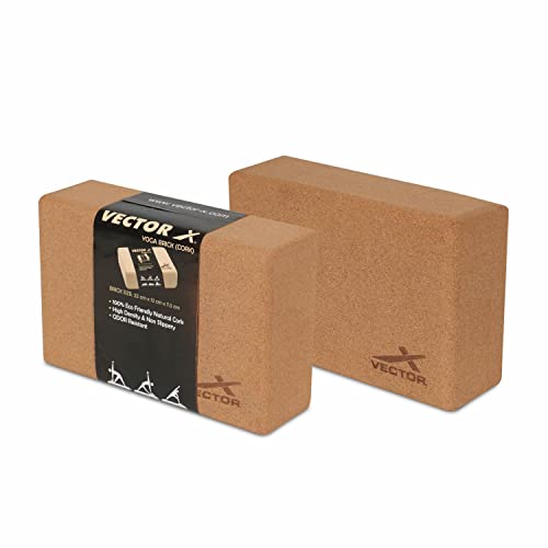 Vector X Cork Yoga Block Premium High Density Non-Slip Exercise Yoga Bricks, Lightweight, Odor-Resistant and Moisture-Proof, Perfect Yoga Equipment for Women & Men- Size (22.5 x 15 x 7.5 cm) - Image 1