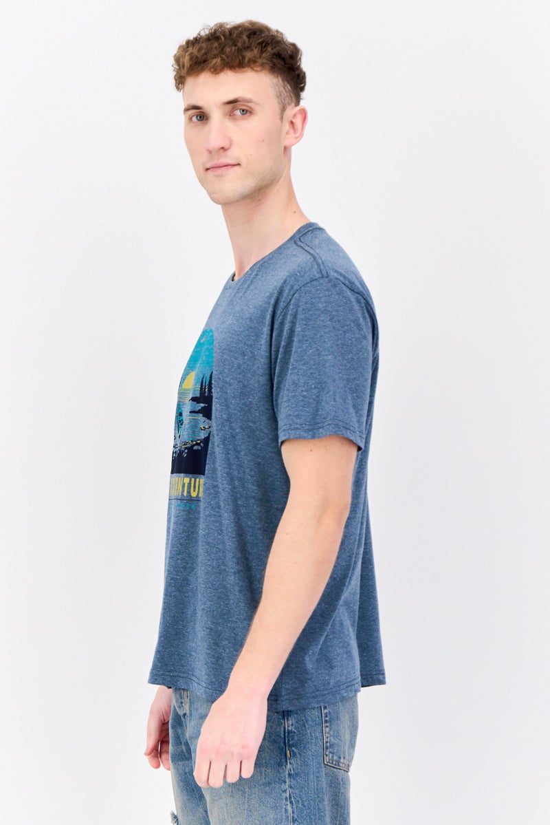 Horizon هوريزون من باس كريك أوتفيترز تي شيرت رجالي بأكمام قصيرة بياقة دائرية، أزرق رمادي - Image 3