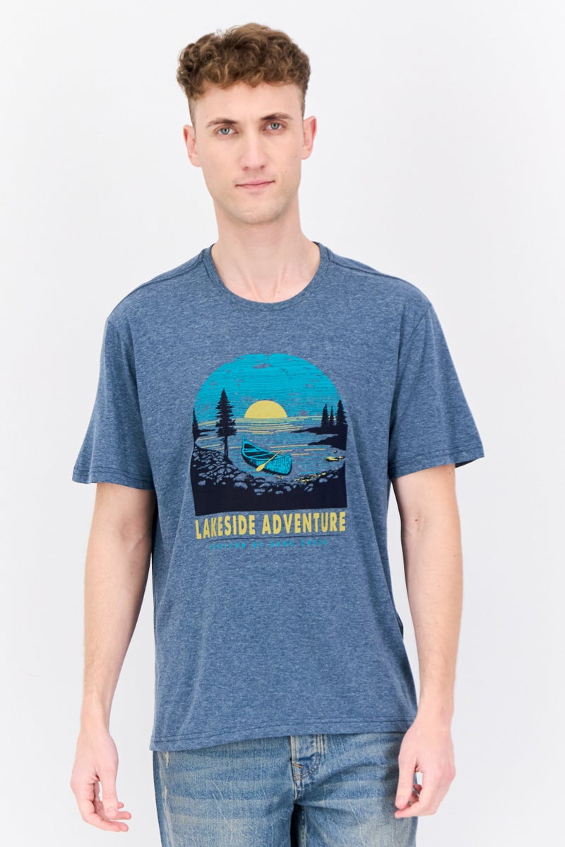 Horizon هوريزون من باس كريك أوتفيترز تي شيرت رجالي بأكمام قصيرة بياقة دائرية، أزرق رمادي - Image 1