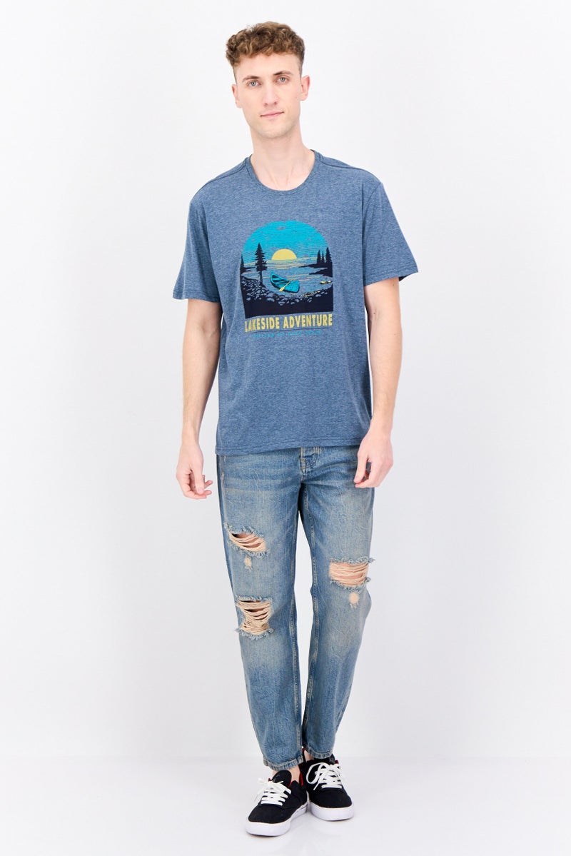 Horizon هوريزون من باس كريك أوتفيترز تي شيرت رجالي بأكمام قصيرة بياقة دائرية، أزرق رمادي - Image 4