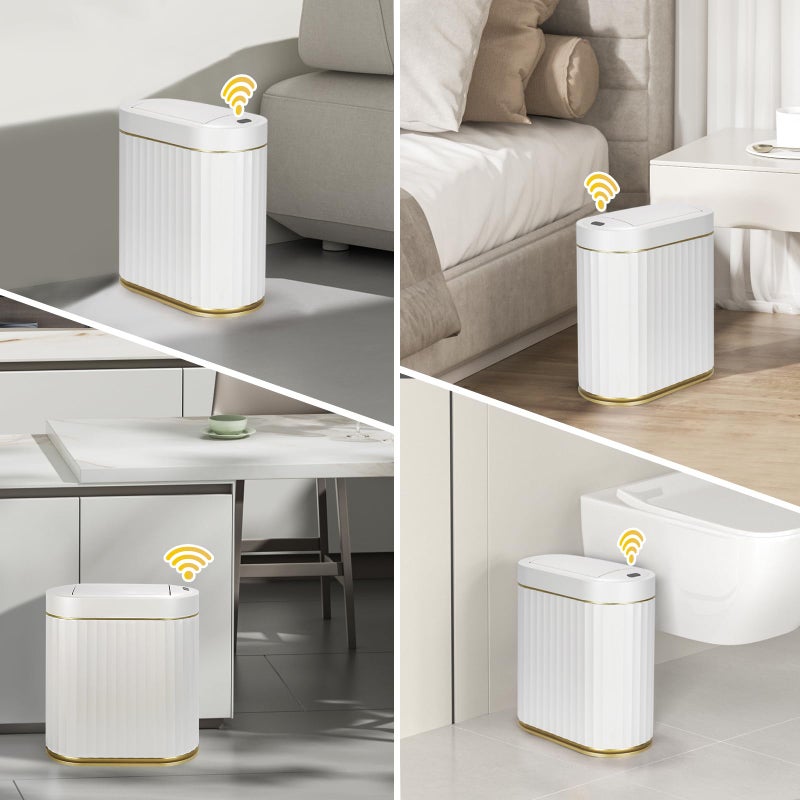 ELPHECO Bathroom Trash Can with Lid Butterfly, Motion Sensor Trash Can Bathroom Decor Automatic Garbage Can Wastebasket Bathroom Accessories, Kitchen, Living Room, Office, White Gold - Image 2