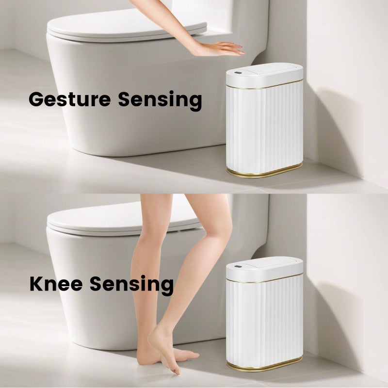 ELPHECO Bathroom Trash Can with Lid Butterfly, Motion Sensor Trash Can Bathroom Decor Automatic Garbage Can Wastebasket Bathroom Accessories, Kitchen, Living Room, Office, White Gold - Image 3