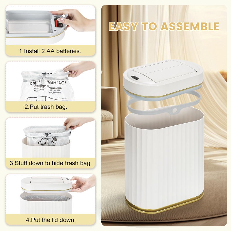ELPHECO Bathroom Trash Can with Lid Butterfly, Motion Sensor Trash Can Bathroom Decor Automatic Garbage Can Wastebasket Bathroom Accessories, Kitchen, Living Room, Office, White Gold - Image 5