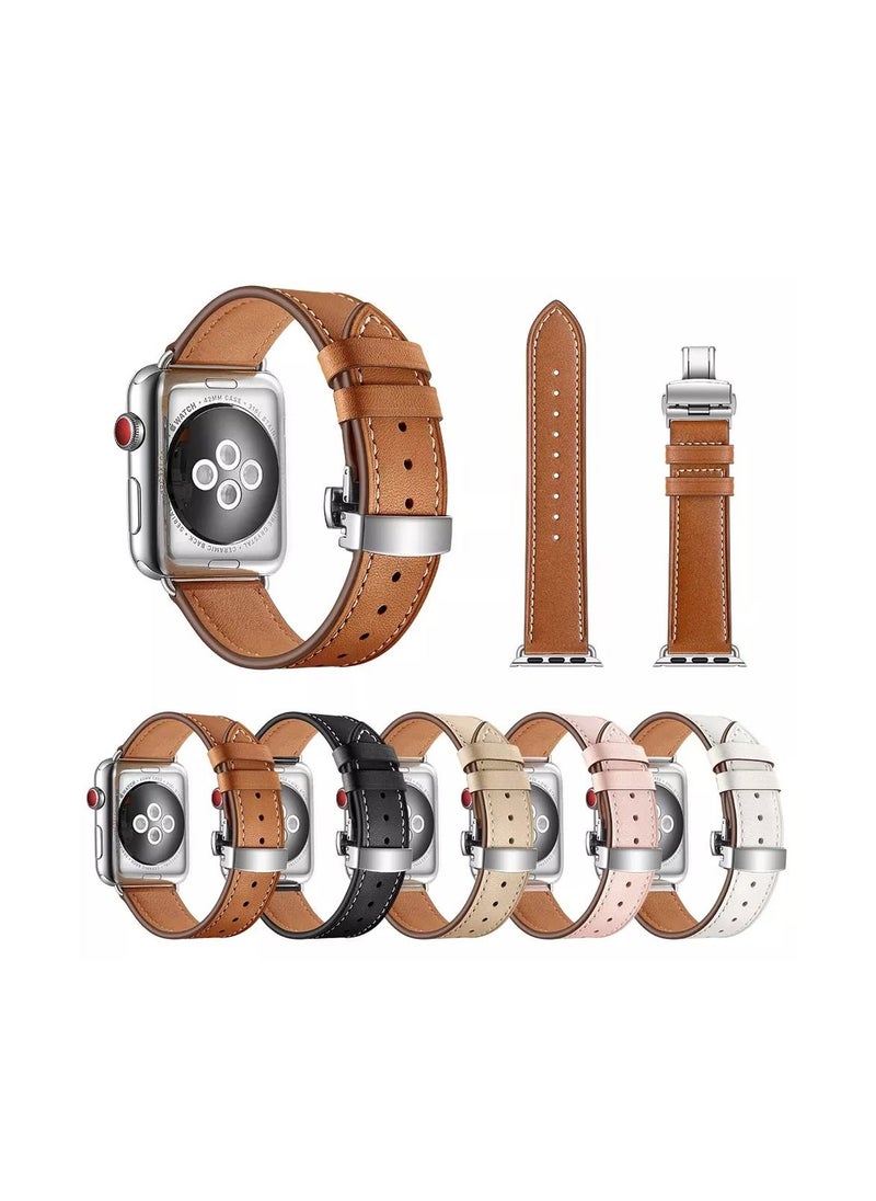 HEXABEX - Apple Watch Leather band 46mm/45mm/44mm/49mm, Apple Watch Leather Strap for Apple Watch All Series Compatible with 46mm/45mm/44mm/49mm Brown - Image 1