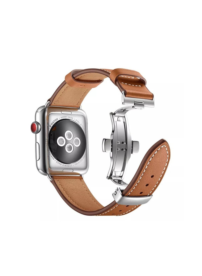 HEXABEX - Apple Watch Leather band 46mm/45mm/44mm/49mm, Apple Watch Leather Strap for Apple Watch All Series Compatible with 46mm/45mm/44mm/49mm Brown - Image 1