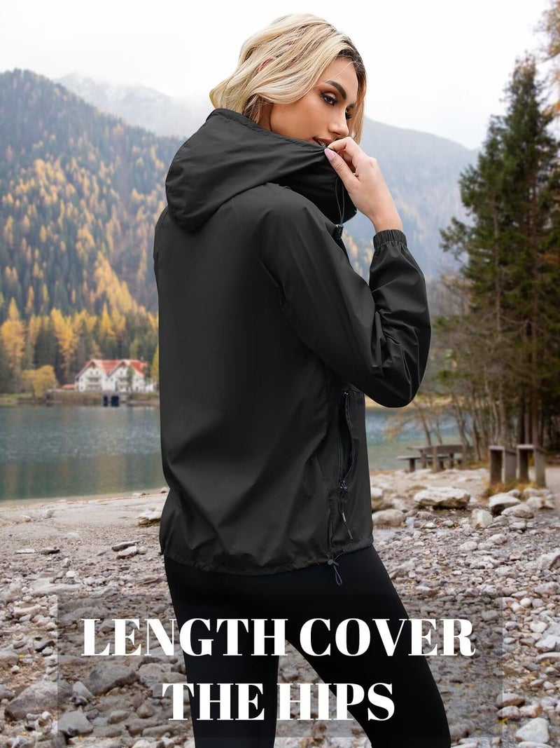 PITINAN Light Rain Jacket Women Waterproof Windbreaker Jacket Hooded Packable Rain Coats For Women Raincoat With Pockets Black XL - Image 3