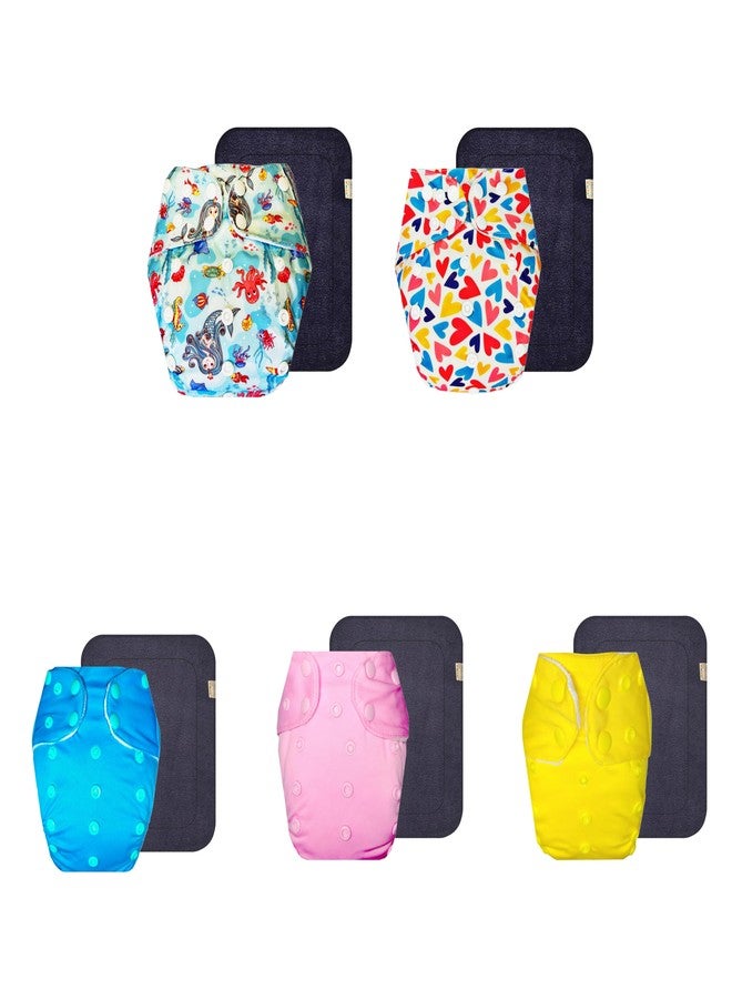 حفاضات قماشية فاخرة من دمبلدو مع حشوة رمادية (عبوة من 5) | ناعمة ولطيفة | تسمح بمرور الهواء | أزرار كبس قابلة للتعديل | مثالية للأطفال الصغار | من 3 أشهر إلى 3 سنوات | للجنسين - Image 1