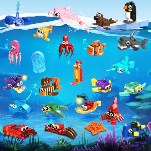 HOGOKIDS 24 Pack Party Favors for Kids Building Set - 629PCS Marine Animals Building Blocks Toy for Goodie Bag Stuffers Classroom Prizes, Valentines Day Easter Birthday Gift for Boys Girls Ages 6-12 - Image 2