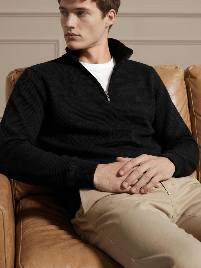 DAMENSCH ReNEWd Soft Ribbed Texture, Strong Durable Fabric, Dyes Ottoman Half-Zip Sweatshirts - Eclipse Black - 2XL - Image 4