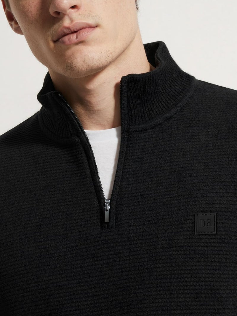 DAMENSCH ReNEWd Soft Ribbed Texture, Strong Durable Fabric, Dyes Ottoman Half-Zip Sweatshirts - Eclipse Black - 2XL - Image 5