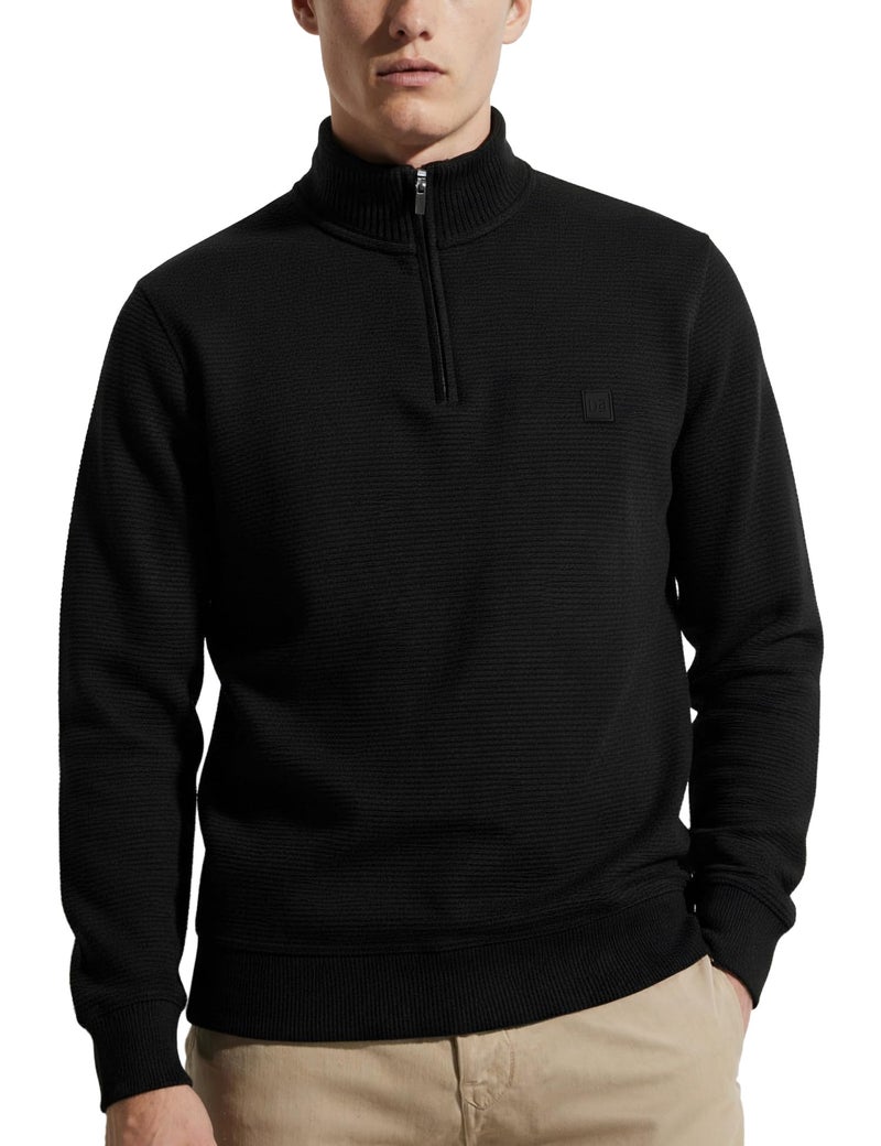 DAMENSCH ReNEWd Soft Ribbed Texture, Strong Durable Fabric, Dyes Ottoman Half-Zip Sweatshirts - Eclipse Black - 2XL - Image 1