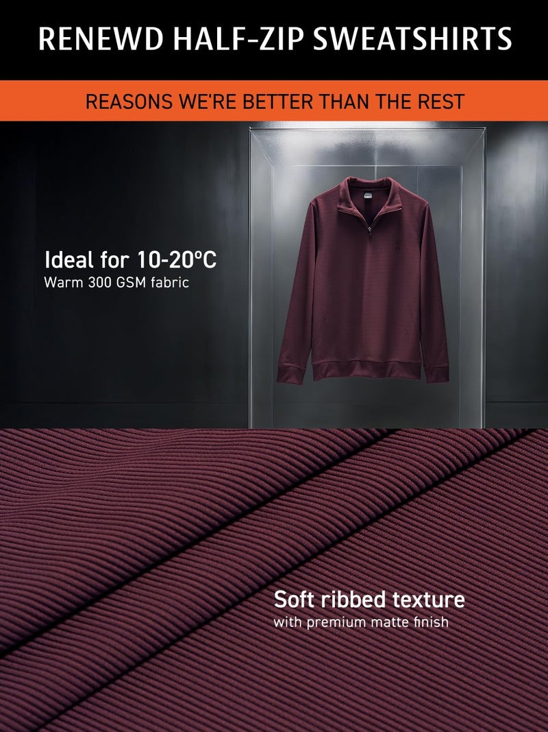 DAMENSCH ReNEWd Soft Ribbed Texture, Strong Durable Fabric, Dyes Ottoman Half-Zip Sweatshirts - Eclipse Black - 2XL - Image 2