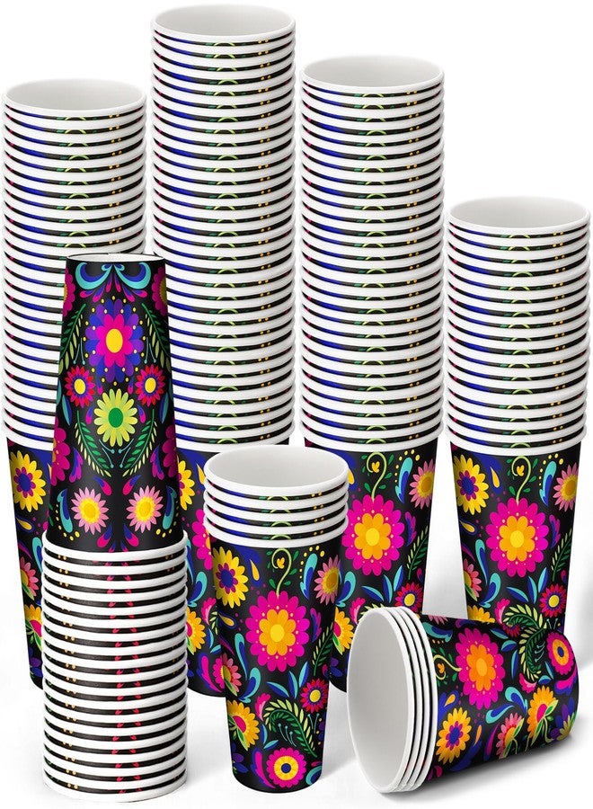 Jingmore 50 Pack 12 oz Mexican Disposable Paper Cups Floral Fiesta Cinco De Mayo Coffee Cold Hot Beverage Drinking Cups Disposable Drinkware Supplies for Mexican Day of the Dead Halloween Birthday Party - Image 1