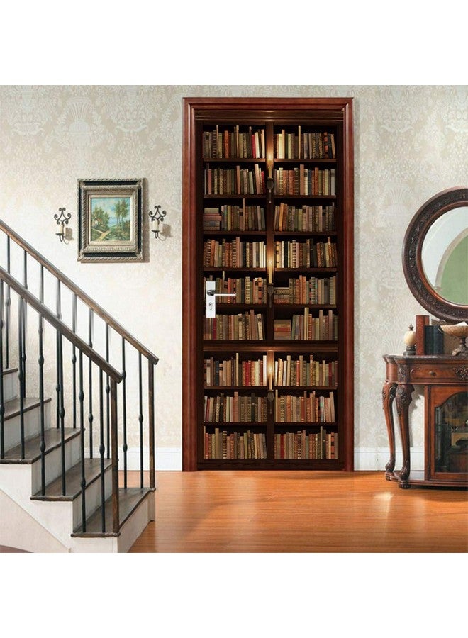 TUOKING Door Sticker, Peel and Stick Vinyl Door Decals, Self-Adhesive Mural for Home Decor, 30.3" W x 78.7" L, Set of 2 Sheets, Bookshelf - Image 2