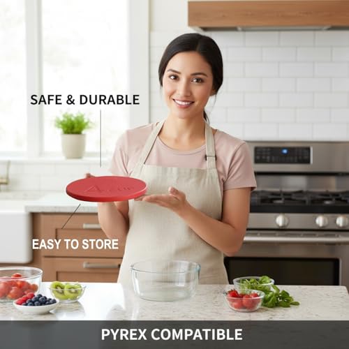 Yodecy Silicone Bowl Lids fit Pyrex Glass Bowls 7201-PC 4 Cup, Yodecy Silicone Bowl Lids fit Anchor Hocking Glass Bowls 7201-PC 4 Cup,Replacement Lids(2 Pack Red) - Image 2