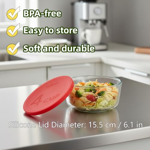 Yodecy Silicone Bowl Lids fit Pyrex Glass Bowls 7201-PC 4 Cup, Yodecy Silicone Bowl Lids fit Anchor Hocking Glass Bowls 7201-PC 4 Cup,Replacement Lids(2 Pack Red) - Image 5