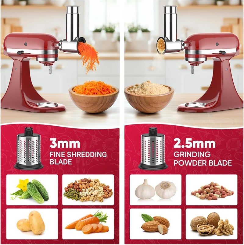 Cofun ملحق تقطيع وفرم من الفولاذ المقاوم للصدأ لخلاط المطبخ KitchenAid، آلة السلطة مع مقطع الخضروات، صانع السلطة، طحن البودرة، مبشرة الجبن من Cofun - Image 4