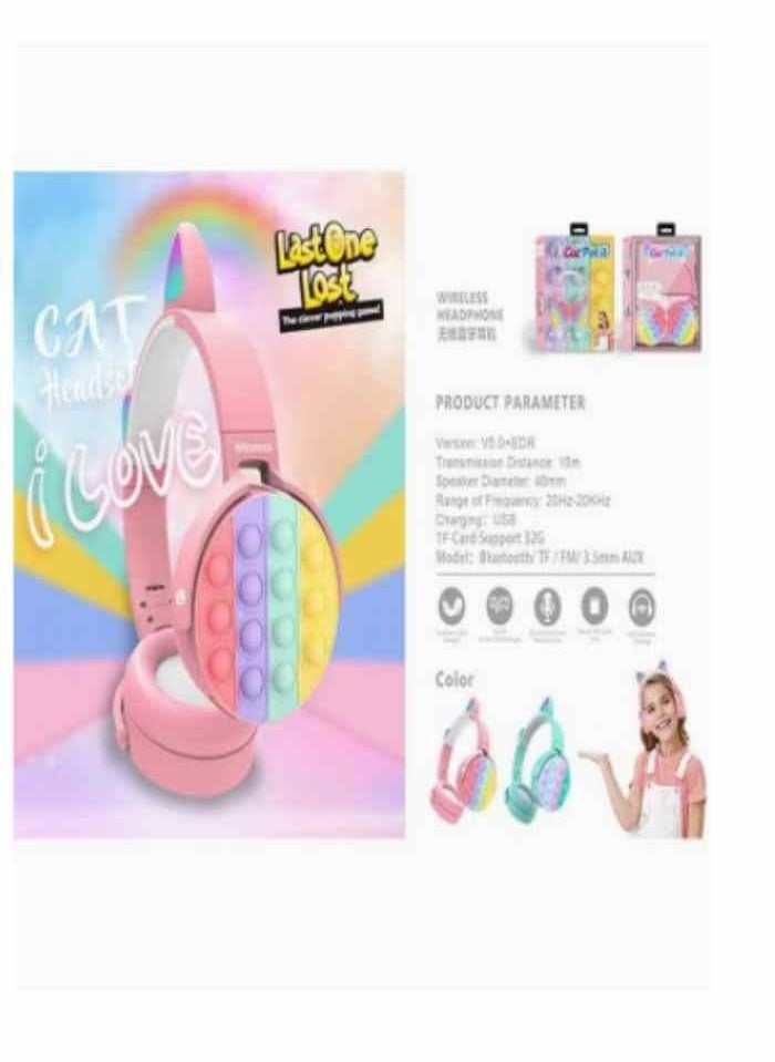 Generic - Wireless Bluetooth On-Ear Headphone with Pop Bubbles, LED Lights, Silicone Push and Pop Fidget Toy Headphone Colorful Stereo Wireless Bluetooth Headset for Mobilephone Tablet PC,Foldable (PINK) - Image 1