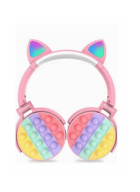 Wireless Bluetooth On-Ear Headphone with Pop Bubbles, LED Lights, Silicone Push and Pop Fidget Toy Headphone Colorful Stereo Wireless Bluetooth Headset for Mobilephone Tablet PC,Foldable (PINK)