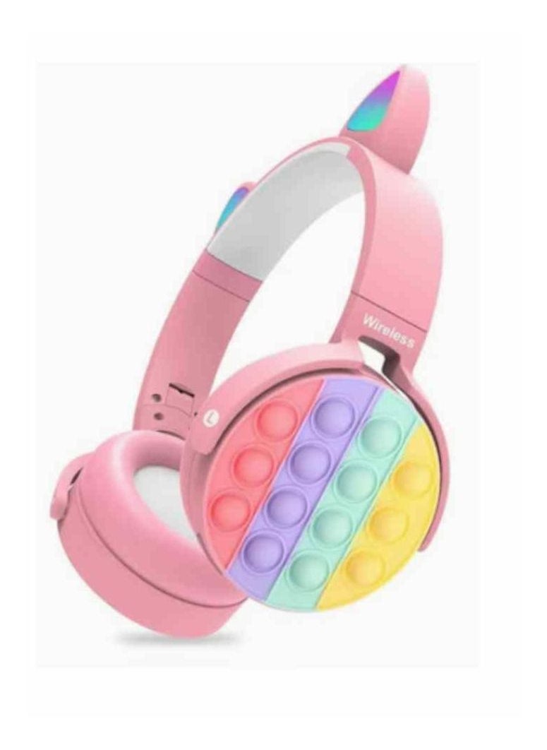 Generic - Wireless Bluetooth On-Ear Headphone with Pop Bubbles, LED Lights, Silicone Push and Pop Fidget Toy Headphone Colorful Stereo Wireless Bluetooth Headset for Mobilephone Tablet PC,Foldable (PINK) - Image 1