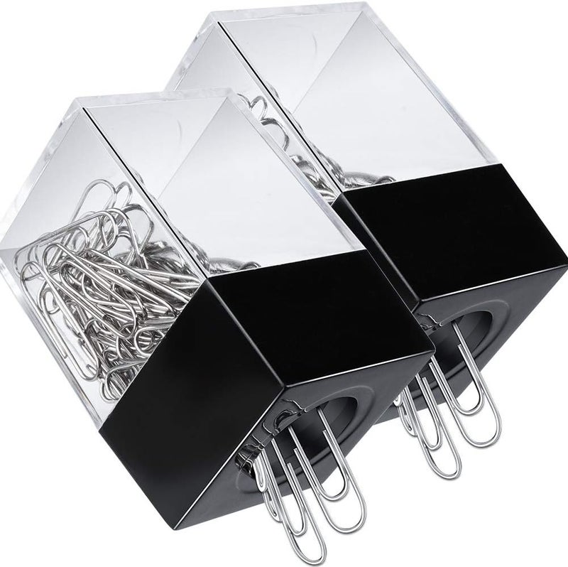 grwanpen ® 2 Magnetic Paper Clip Dispenser Boxes with 100 Metal Paper Clips Each,Black - Image 1