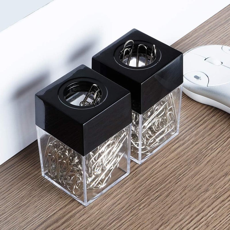 grwanpen ® 2 Magnetic Paper Clip Dispenser Boxes with 100 Metal Paper Clips Each,Black - Image 2