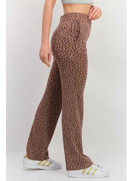 NIA Women Regular Fit Textured Straight Leg Pants, Brown Combo  - Image 2