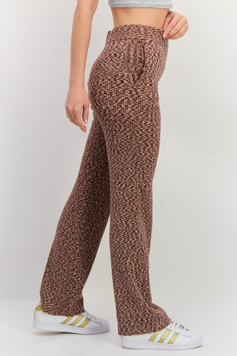 NIA Women Regular Fit Textured Straight Leg Pants, Brown Combo - Image 2