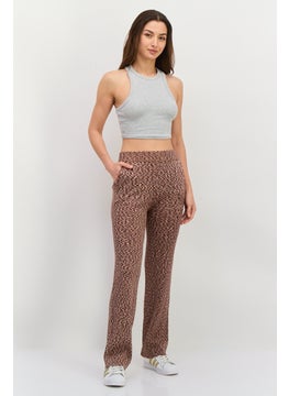 NIA Women Regular Fit Textured Straight Leg Pants, Brown Combo  - Image 4