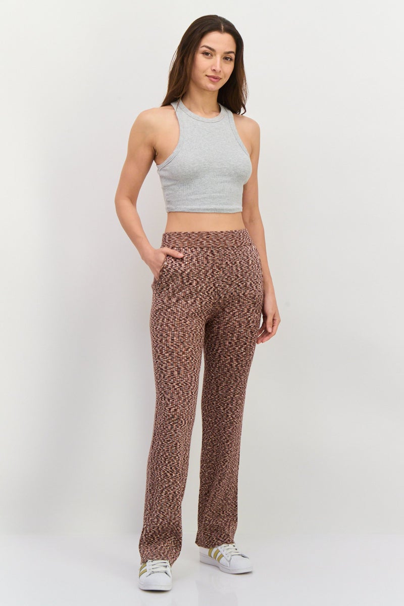 NIA Women Regular Fit Textured Straight Leg Pants, Brown Combo - Image 4