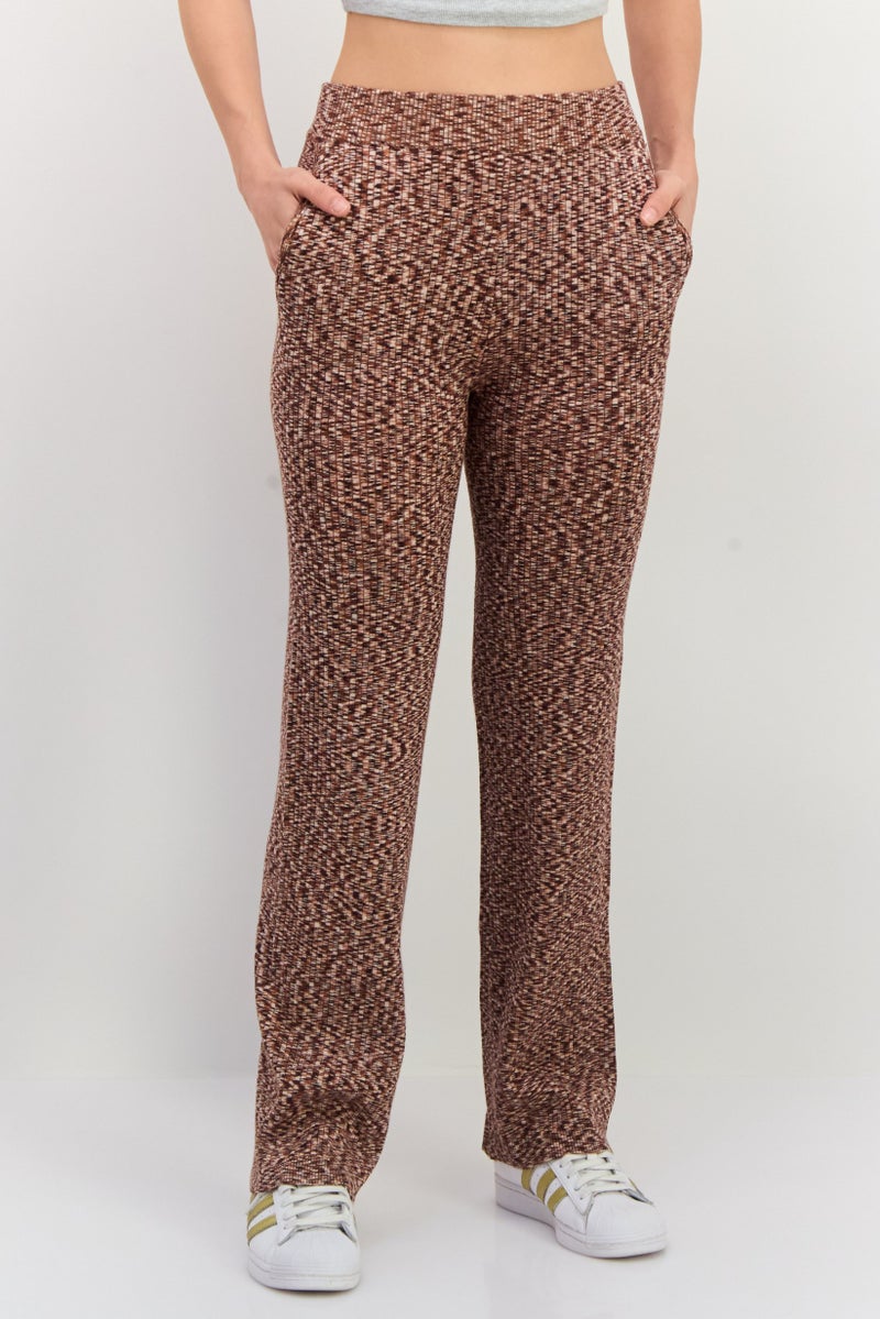 NIA Women Regular Fit Textured Straight Leg Pants, Brown Combo - Image 1