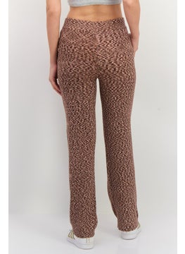 NIA Women Regular Fit Textured Straight Leg Pants, Brown Combo  - Image 3